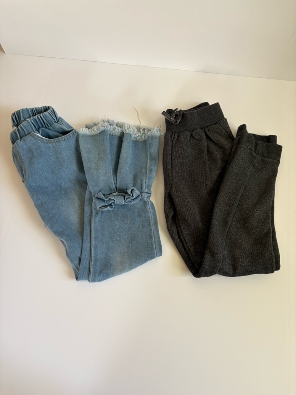 Girls' Two-Pack Knit Leggings in Blue and Charcoal